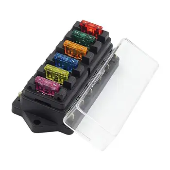 

Car Van Ship Ocean 6 Way Chip Fuse Block Bracket With Cover + 6 Blade Fuse Block 12 V / 24 V Multicolor
