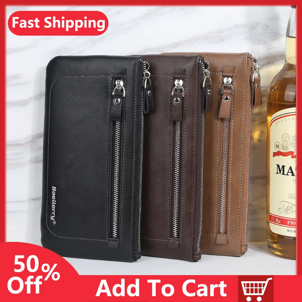 

New design men black soft leather long wallet men's casual large capacity cell phone pocket passport holder handbags for male