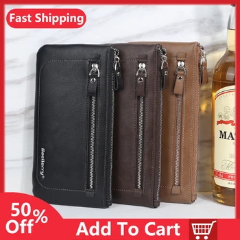 

New design men black soft leather long wallet men's casual large capacity cell phone pocket passport holder handbags for male