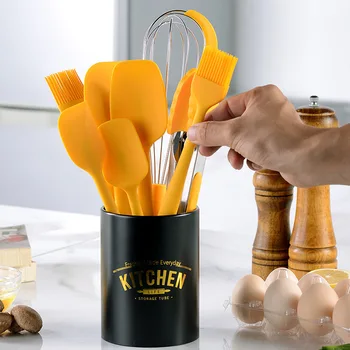 

1Pc Yellow Silicone Kitchen Utensil Nonstick Cooking Utensils Spoon Soup Turner Spatula Tongs Wedding Party Cookware Baking Tool