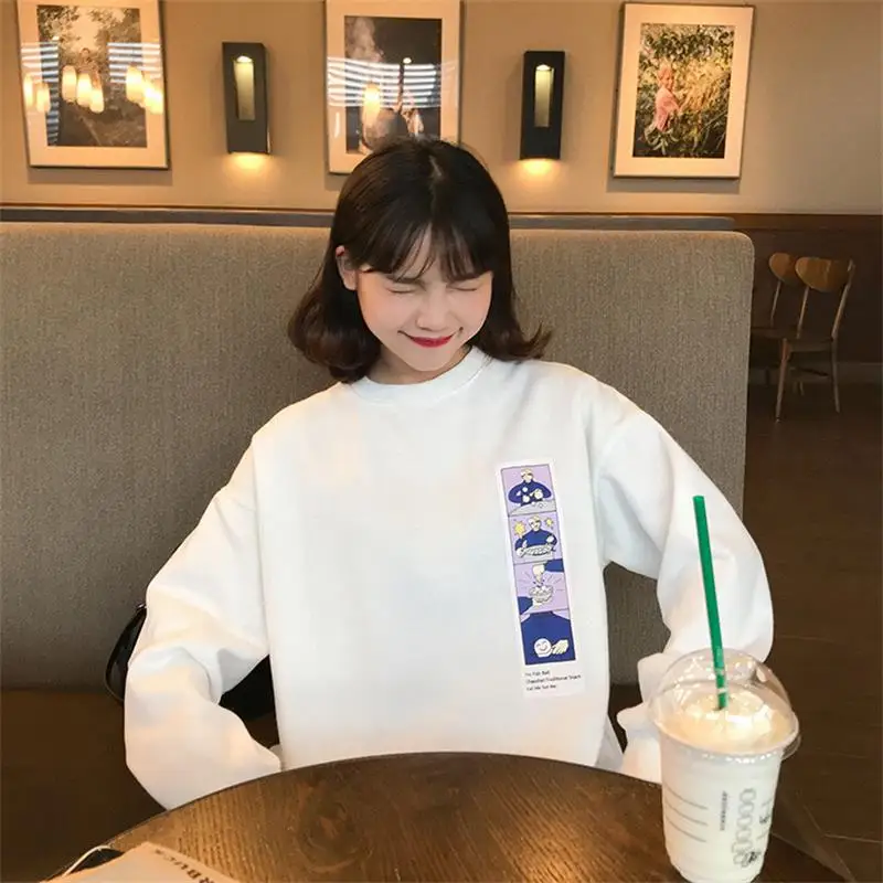 Свободная Толстовка с принтом из мультфильма Женские кофты японский Harajuku Ulzzang женский корейский кавайный милый одежда для женщин
