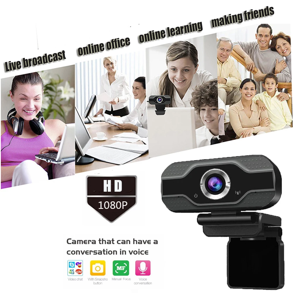 

1080P 2 Megapixel Auto Focus HD Webcam PC Web USB Camera Cam Video Conference with Microphone for Laptop Computer