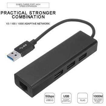 

Pohiks 1pc New USB 3.0 to RJ45 LAN Gigabit Ethernet 1000Mbps Network Adapter 3 Ports Hub for Windows 98/SE/ME/2000