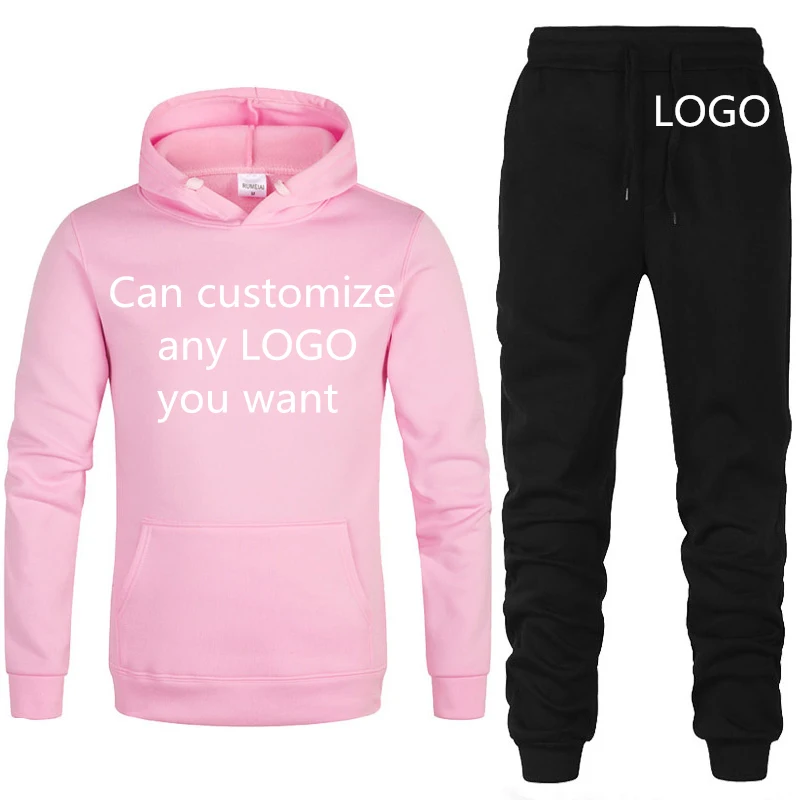 Winter Autumn warm Tracksuit Hoodies Men Custom Logo Print Casual Sweatshirt Mens Hoodies+Pants 2Pcs HipHop Harajuku Sportswear