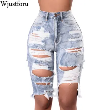 

Wjustforu Sexy Ripped Denim Pants Women Holes Skinny Jean Femme High Waist Pants Women Casual Jean Pants Knee-Length Vestidos