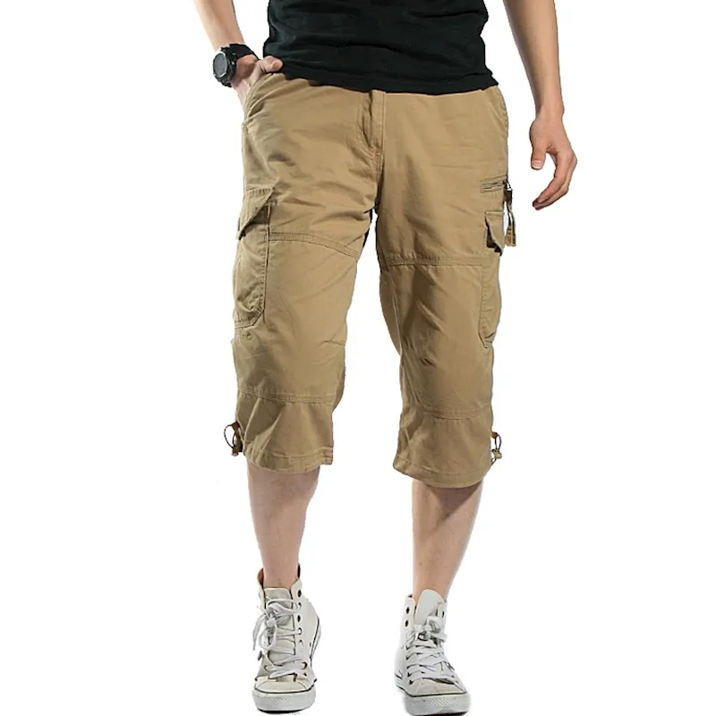 Large Size Men's Multi Pocket Loose Cargo Baggy Shorts Summer Outdoor Sports Camping Knee Length Short Trouser