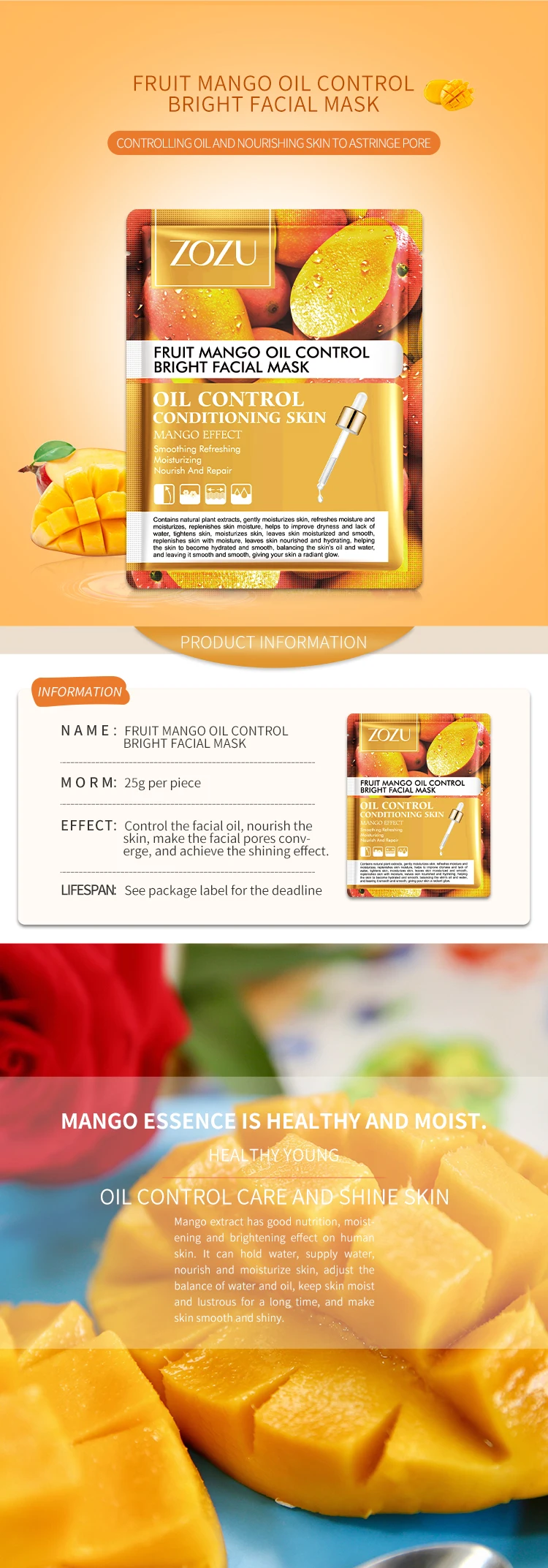 Private Label Wholesale ZOZU Fruit Mango pineapple pitaya mangosteen Natural organic Moisturizing Nourishing face mask