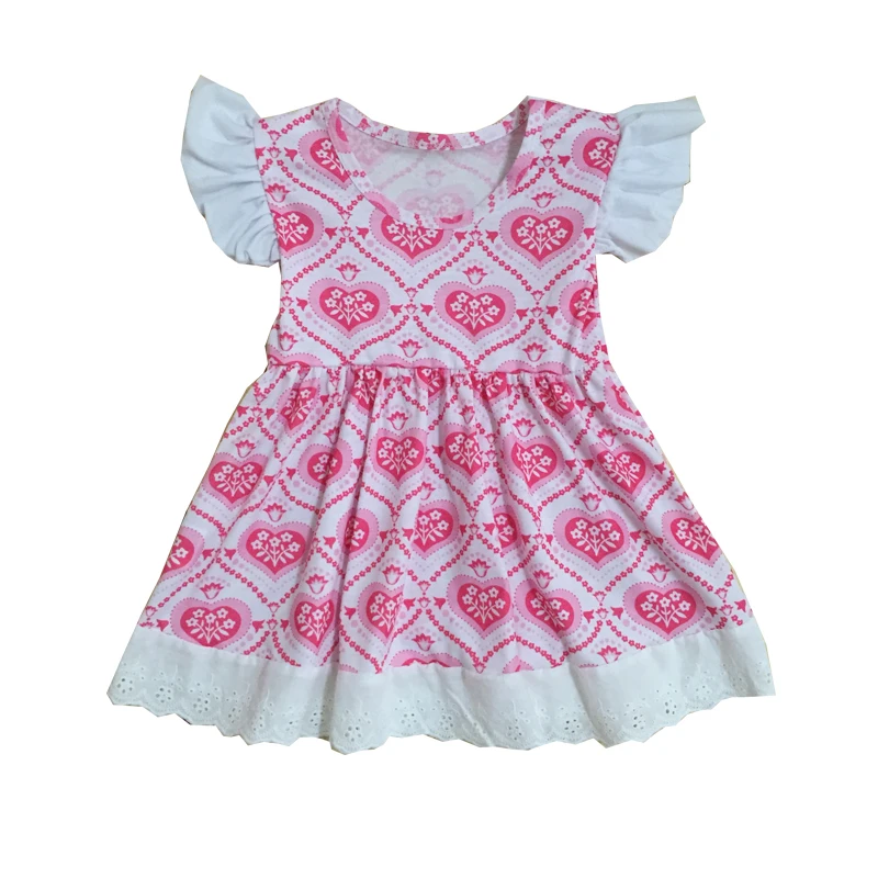 Хлопковое изысканное платье с рюшами и сердечками на День святого Валентина для маленьких девочек детская одежда - Цвет: Арбузно-красный