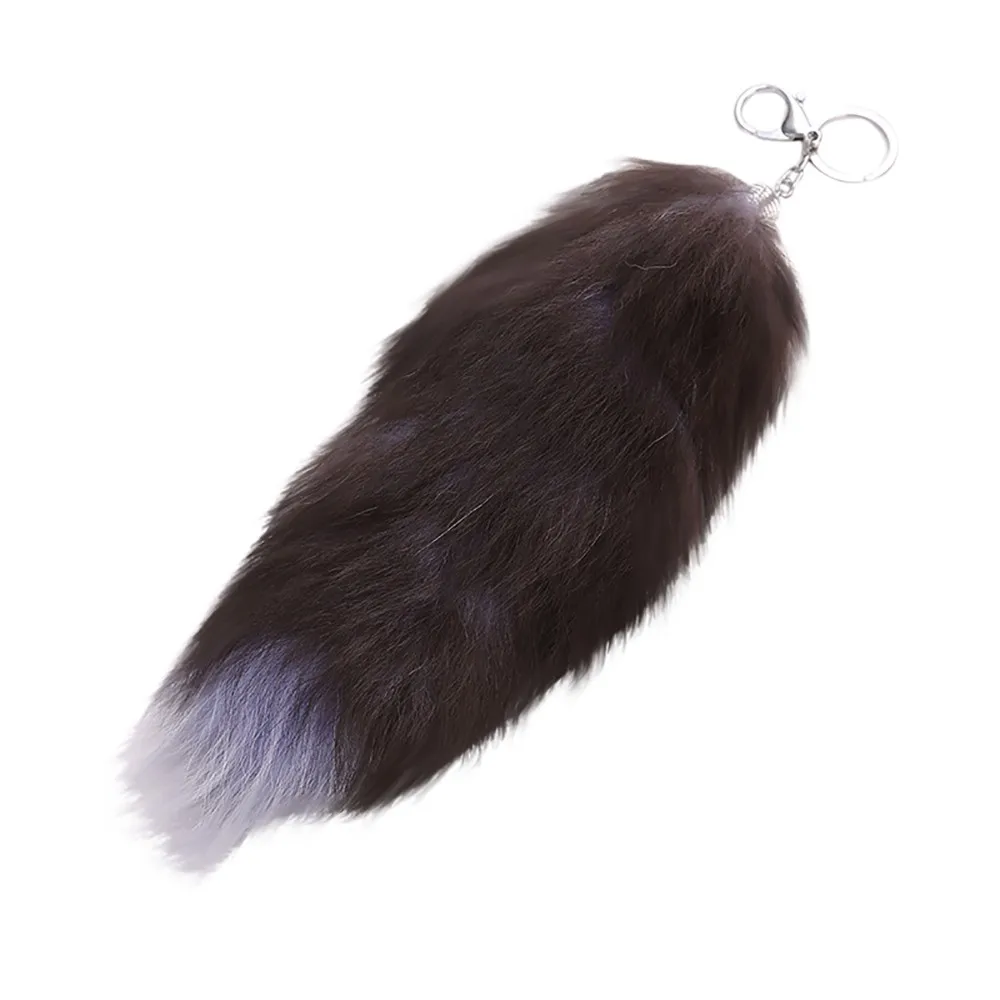 Faux Rabbit Fur Cute Fox Tail Keychain Pendant Women Key Ring Holder Pompoms Key Chains Trinket FB