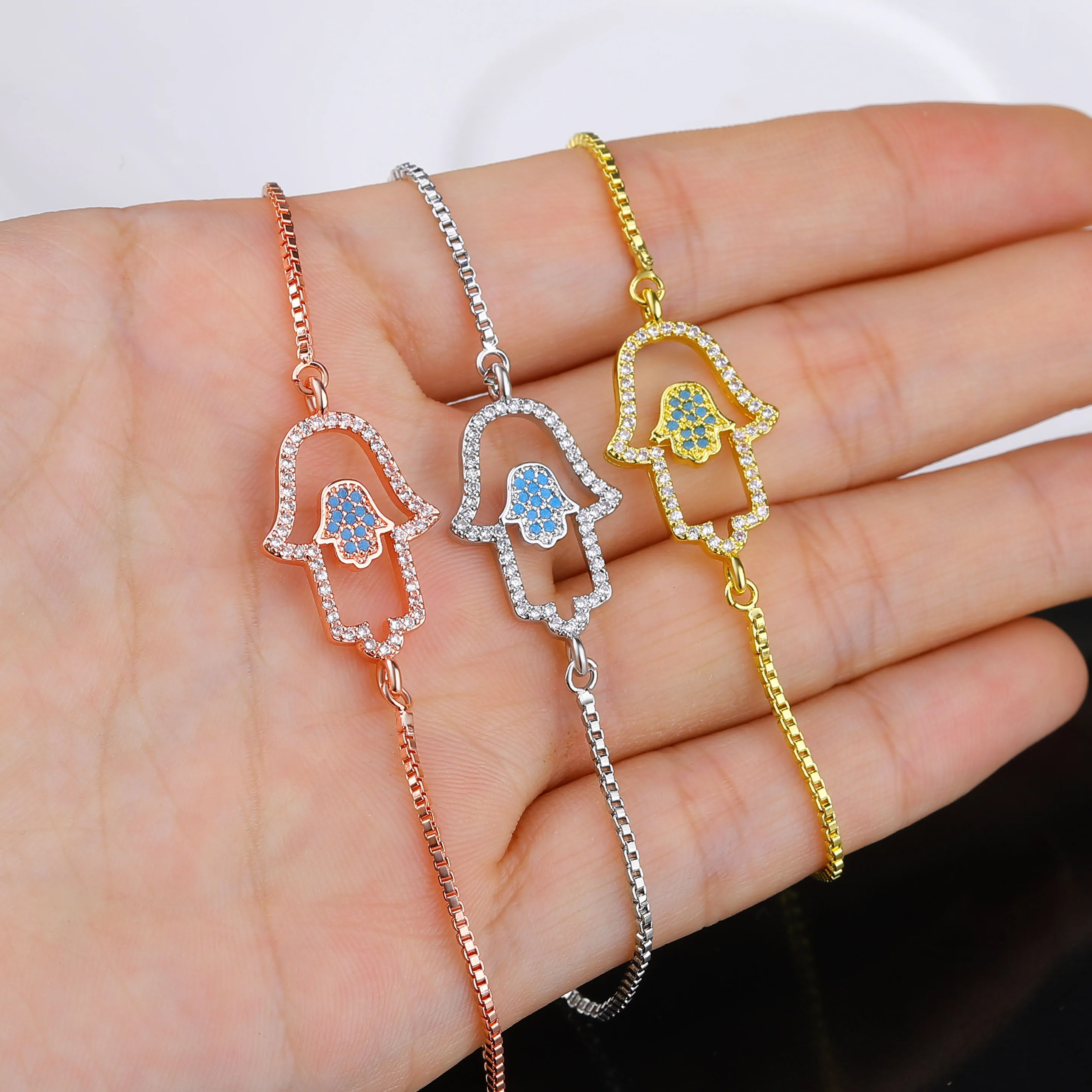 JUWANG модные DIY Браслеты цепочки для женщин и девушек подарки с фианитом Fatima Hamasa