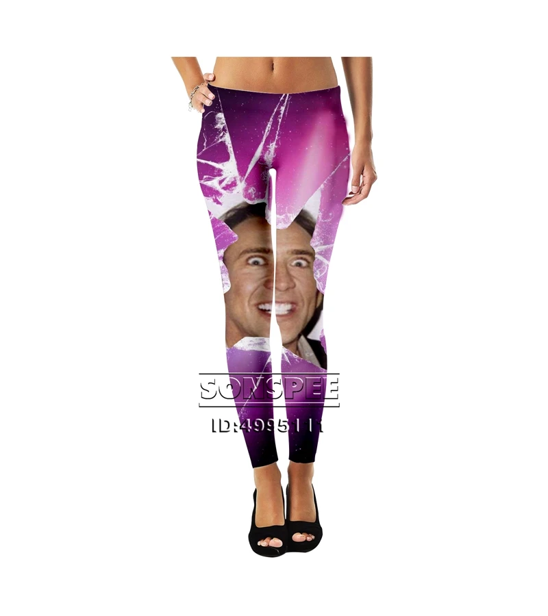 SONSPEE 3D Printed Funny Actor Nicolas Cage Women Ladies Girls Mid-waist leggings Sexy Fashion Ankle Pants Streetwear A1076 - Цвет: 13