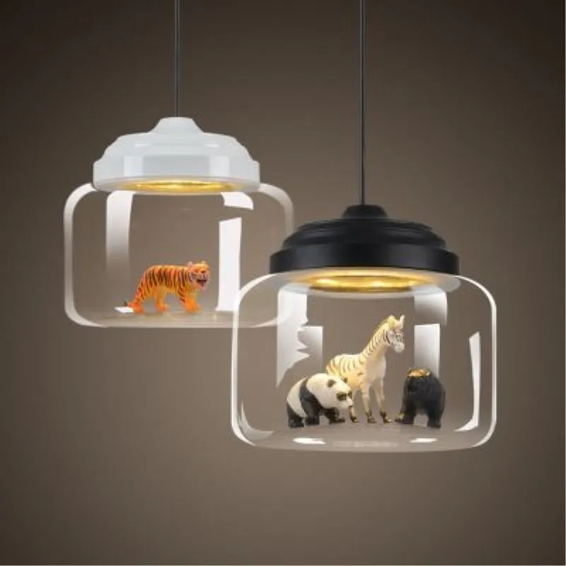 

Nordic Creative Children Concise Glass Pendant Lamp Study Cafe Restaurant Decoration Children's cartoon animal chandelier
