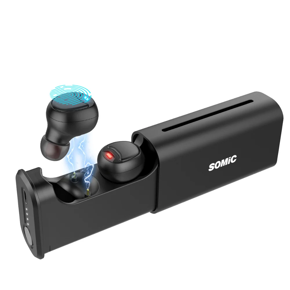 SOMiC W20 TWS наушники спортивные Bluetooth 5,0 настоящие Беспроводные наушники-вкладыши с шумоподавлением гарнитура 450 мАч батарея для ios телефона - Цвет: Black