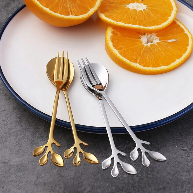 New Stainless Steel Spoon Creative Branch Leaves Spoon/Fork Coffee Stirring Christmas Gift Kitchen Accessories Tableware | Дом и сад