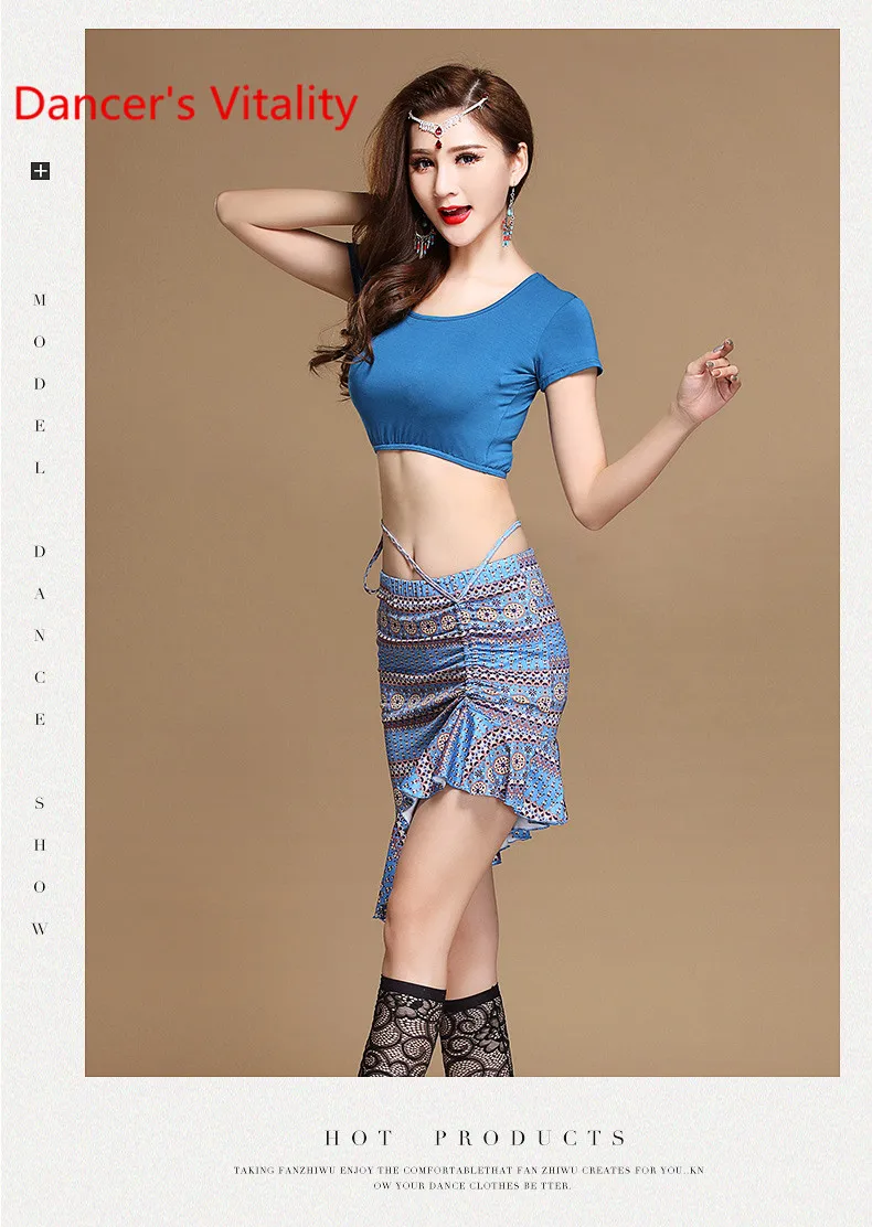 Belly Dance Practice Clothes Women Beginners Short Sleeve Cropped Top Skirt Oriental Indian Dancing Performance Training Costume