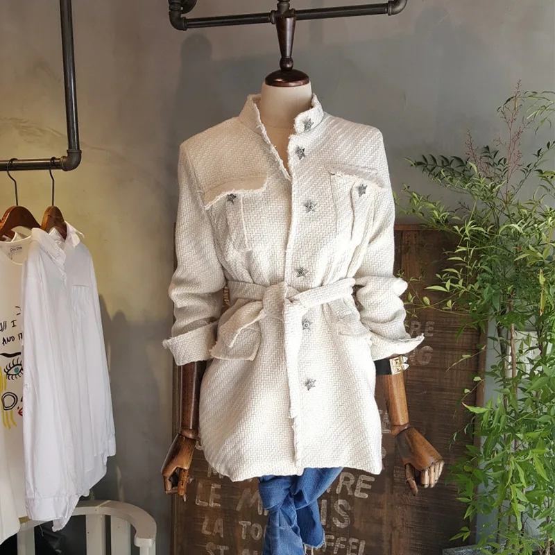 

Women blazer spring and autumn new women's wild self-cultivation five-pointed star button stand collar hairy suit short coat
