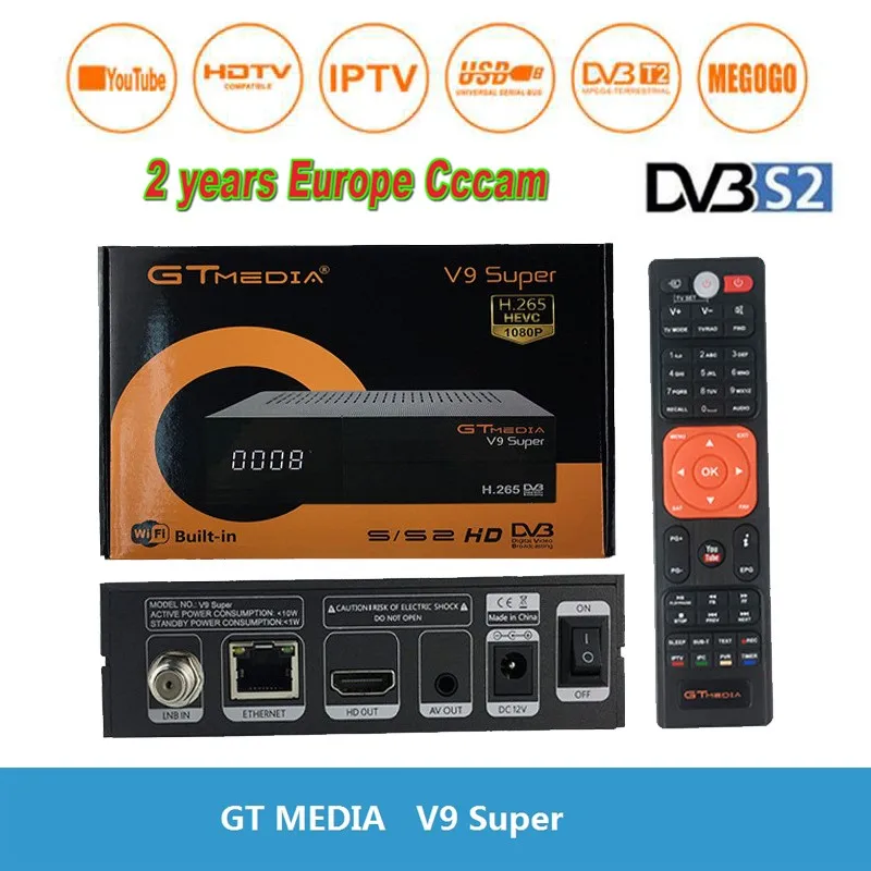 GTMedia V9 Супер Спутниковый ресивер DVB-S2/S H.265 встроенный WiFi+ 3 года Испания Европа Cccam от Freesat V8 супер рецептор