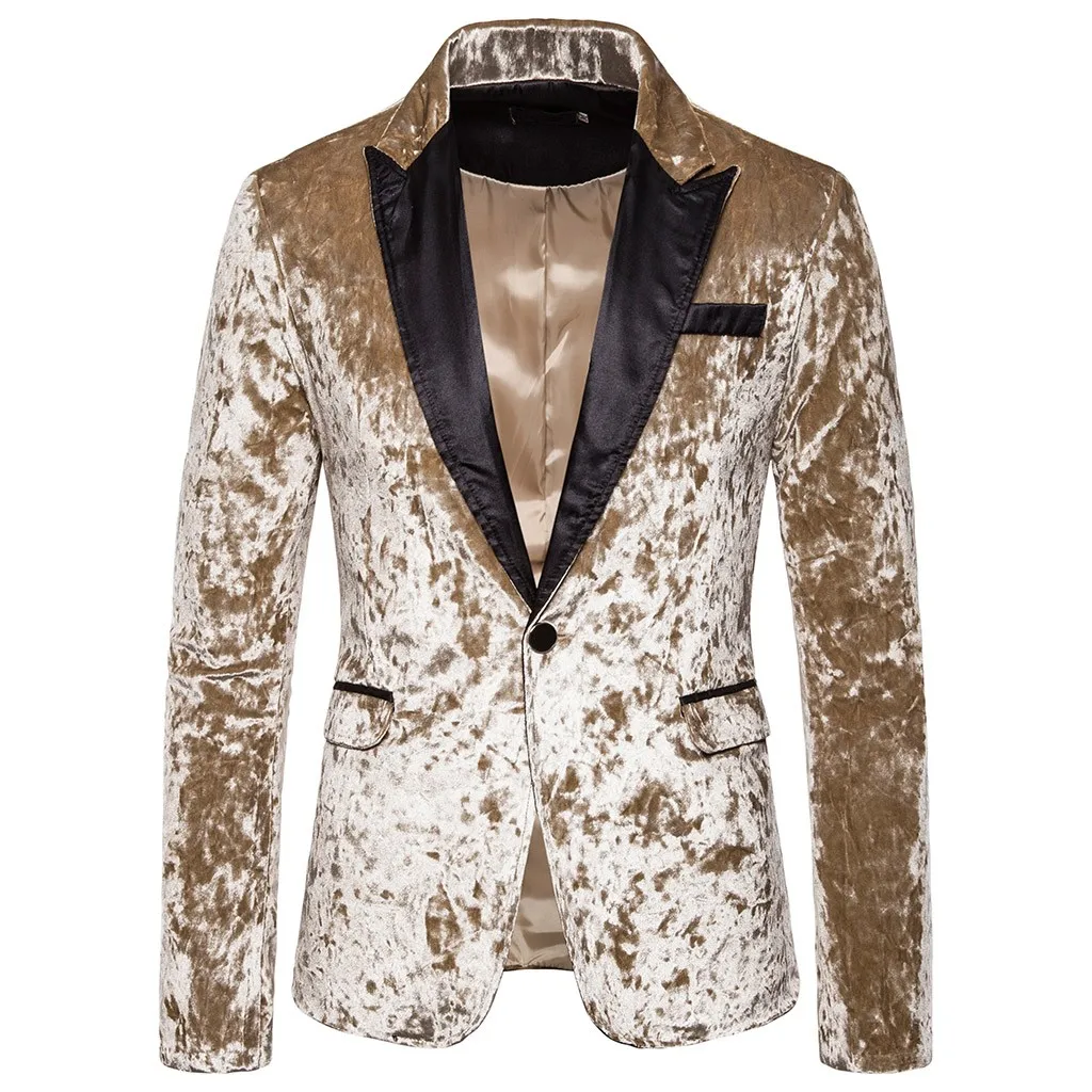Men's Korean Velvet Blazer Winter Autunm New Fashion Charm Men Casual Fit Slim Suit One Button Business Coat Jacket Solid Blouse - Цвет: Khaki