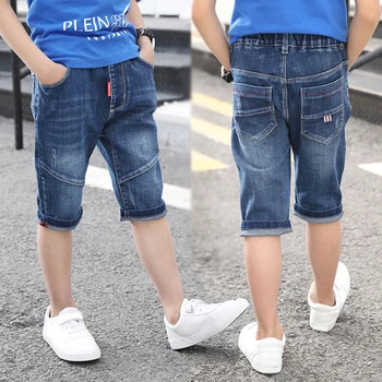 

IENENS Summer Shorts Knee Length Jeans Kids Denim Short Trousers Baby Boy Stretch Jeans Children Clothing