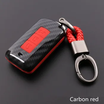 

Carbon PVC car Key Cover Cases For Mitsubishi Outlander Lancer 10 Pajero Sport ASX RVR L200 3 Buttons Smart Keychain