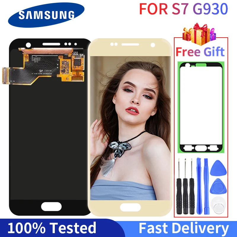 

100% tested OLED For SAMSUNG Galaxy S7 Flat G930 G930F Display Touch Screen Digitizer Assembly With Free Gift For s7 screen