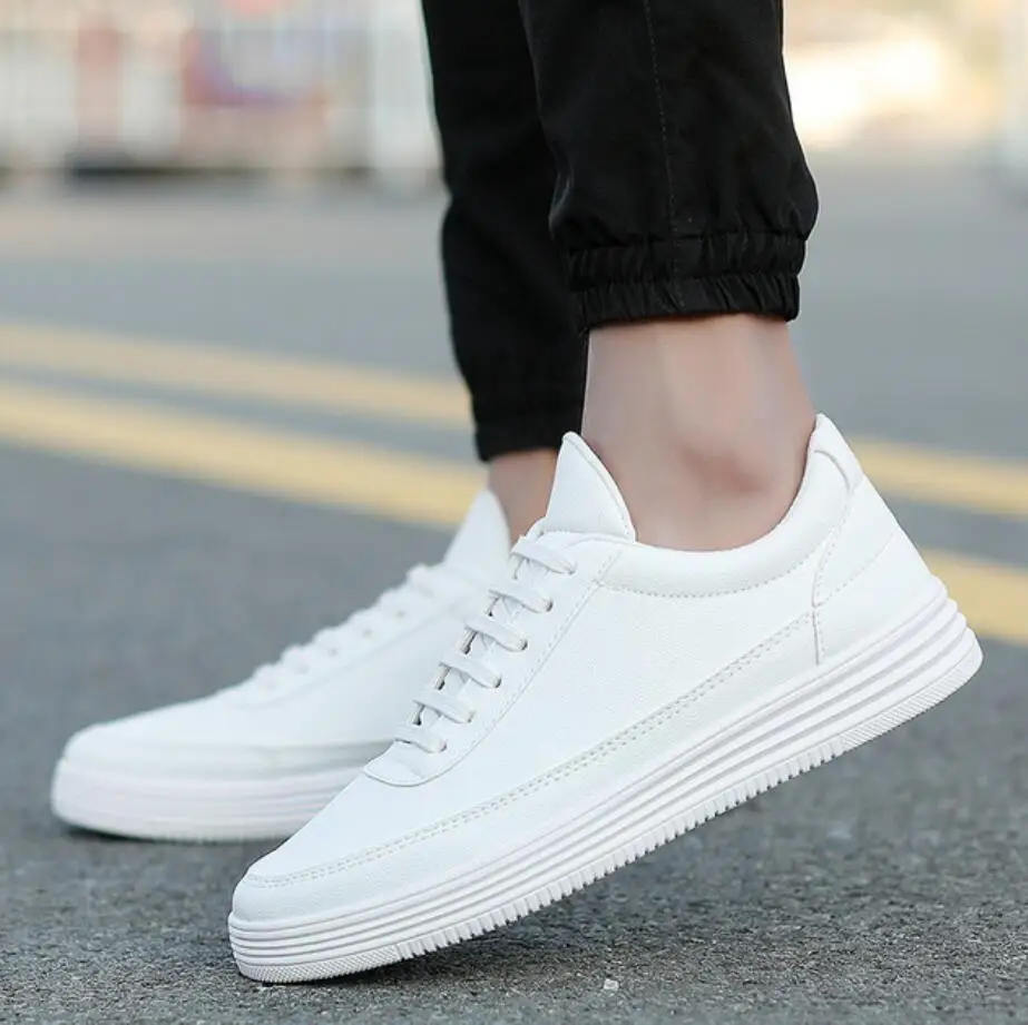 autumn Men platform Shoes Breathable Wear Resistant Flat Shoes Comfortable Summer White Round Toe Lace up chunky Snekaers