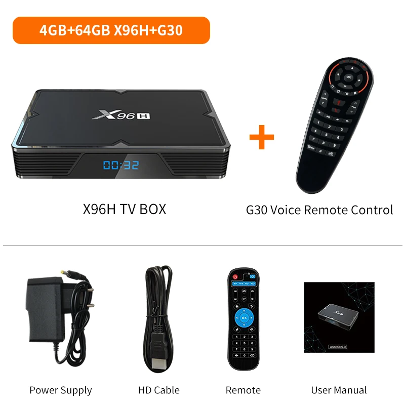 Smart android tv box X96H Allwinner 603 четырехъядерный Android 9,0 телеприставка dual HD 2,4G 5G wifi BT 4,1 медиаплеер - Цвет: 4G 64G add G30