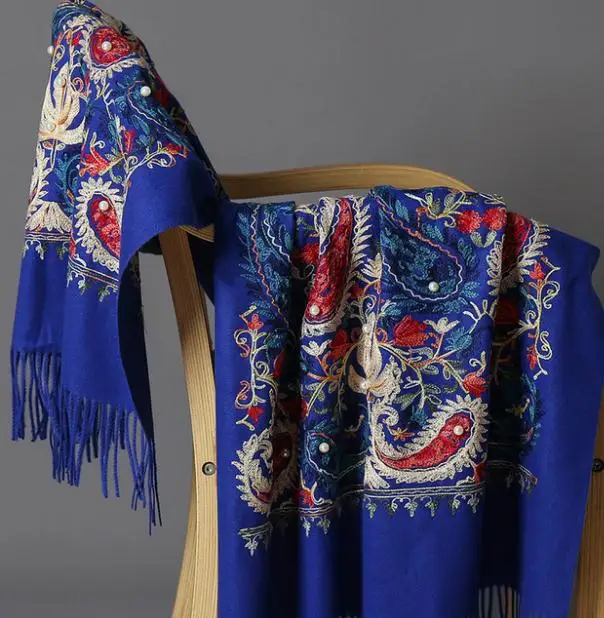 jewelblue 70*200 см осенне-зимний шарф с вышивкой кешью шарф с цветами шаль с бахромой шарфы женский однотонный шарф брендовый дизайнерский Bufanda Mujer - Цвет: jewelblue