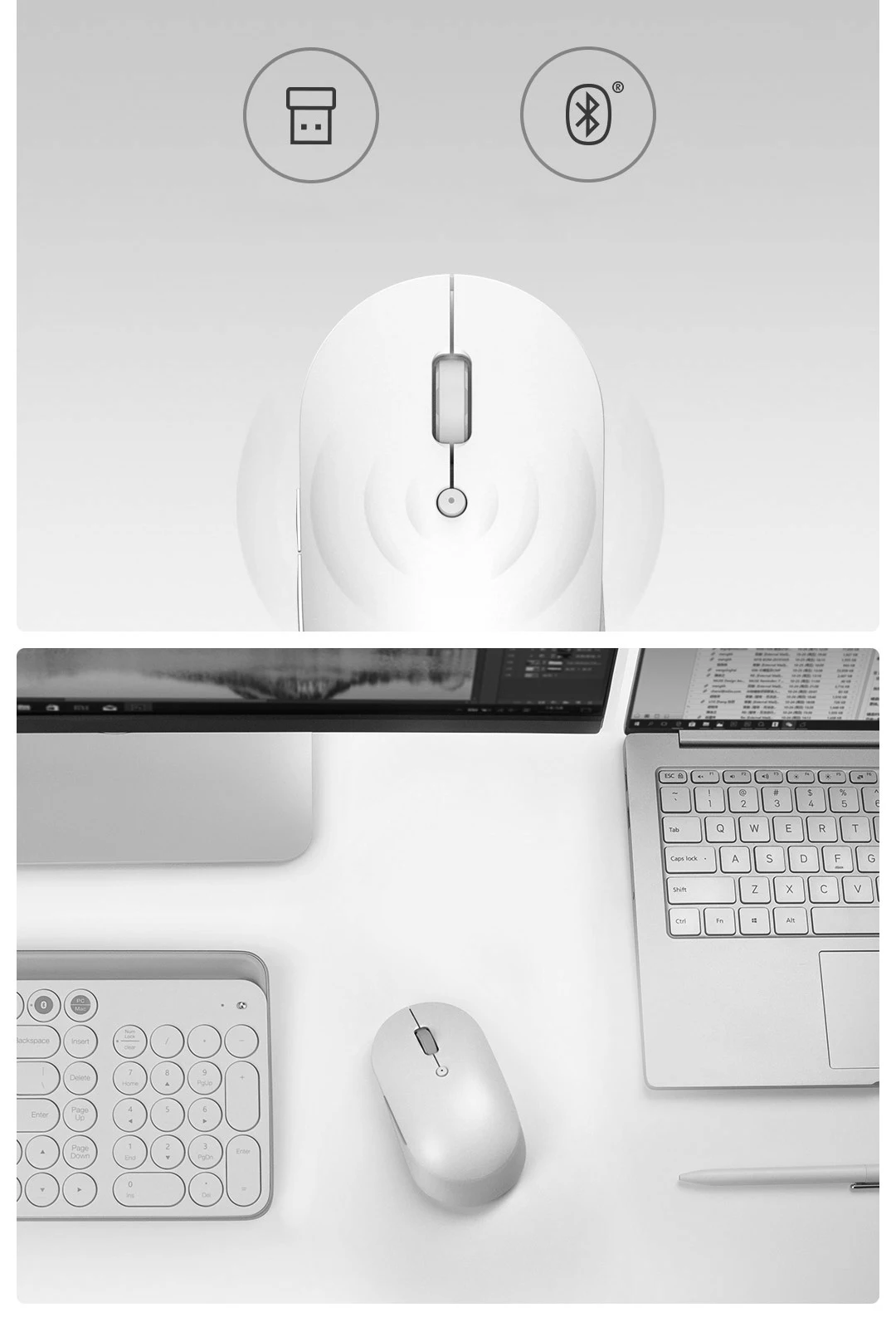 small computer mouse Xiaomi Mi Wireless Bluetooth Dual-Mode Mouse Silent Ergonomic Bluetooth USB Side Buttons Protable Mini Wireless Mice For Laptop desktop mouse