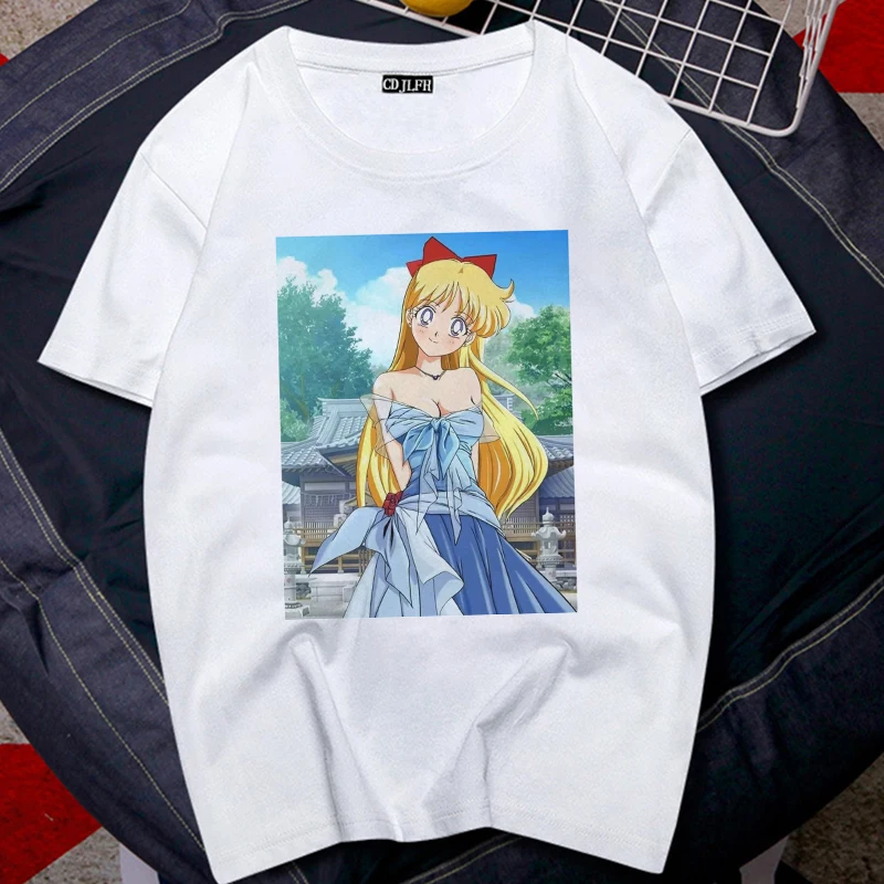 Сейлор Мун Эстетическая Футболка Harajuku негабаритная футболка повседневные топы