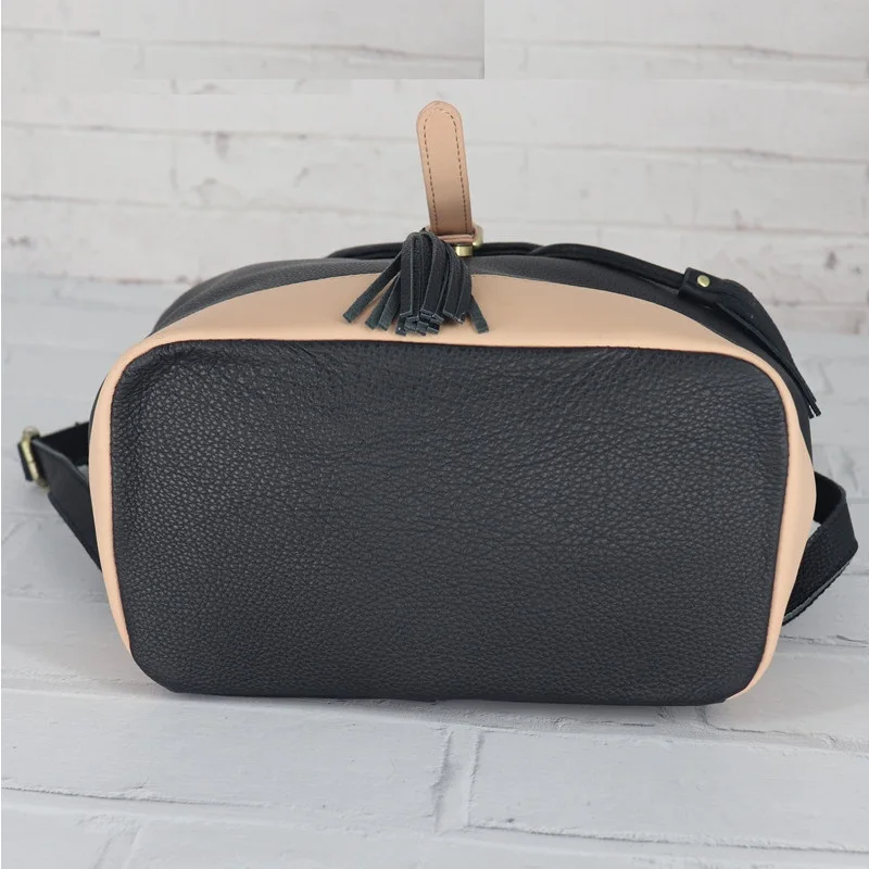 Fashion Backpack Women High Quality School Bags For Teenager Girls Tassel Design Patchwork Daily Travel Backpack Genuine Leather