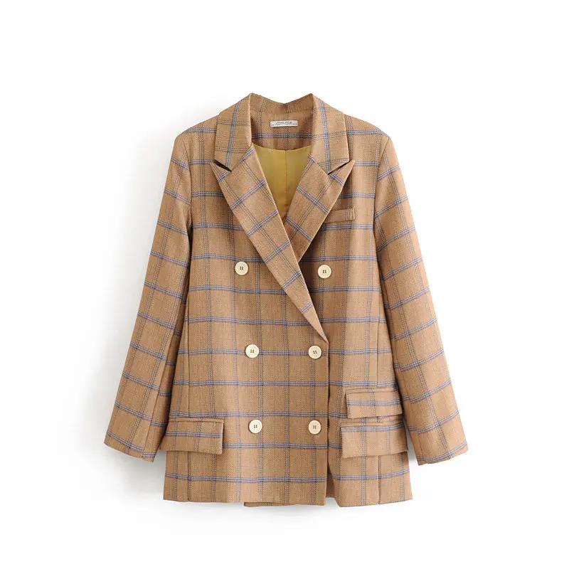 

2019 Autumn New Style Western Style Contrast Color Double Breasted Commuting Pattern Loose-Fit Suit Jacket Women's