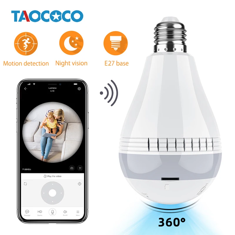 

TAOCOCO LED Light Wireless Panoramic Fisheye HD IP Camera WiFi Bulb Lamp Home Security CCTV Camera Night Vision Camera 1080P