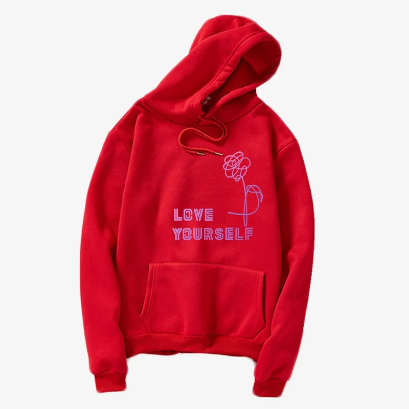 Толстовка с капюшоном с принтом «Love Yourself'» Хит-хоп, хлопковая уличная одежда с длинным рукавом, толстовка с капюшоном для мальчиков Bangtan