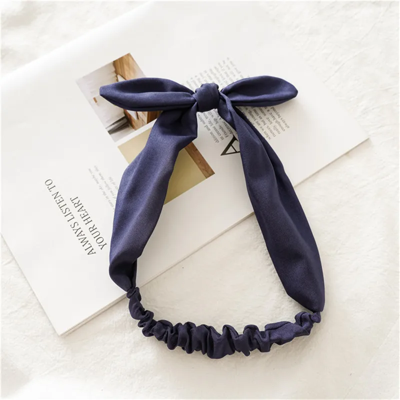 navy blue Ruoshui Женская повязка на голову для ребенка плотная повязка на голову винтажный мыть лицо головной убор для девушек аксессуары для волос тюрбан Femme обруч для волос с бантиком - Цвет: navy blue