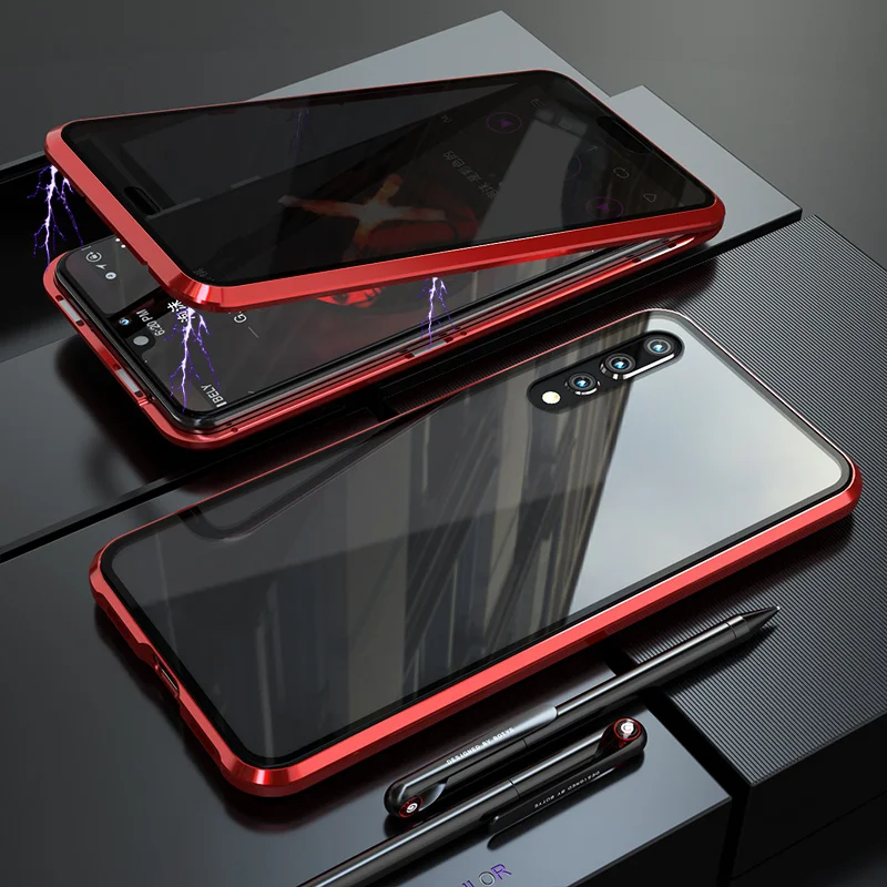 Роскошный Магнитный чехол для huawei P20 P30 Pro Lite с защитой от подзорья, переднее и заднее закаленное стекло, 360 магнит, антишпионский защитный чехол Coqu - Цвет: Red