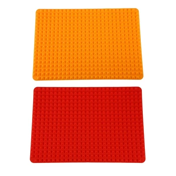 

2x Silicone Non-Stick Healthy Cooking Baking Mat with Pyramid Surface-16 Inches x 11 Inches (Orange&Red)