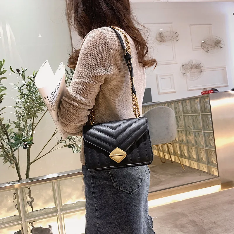 

2020 New Style Fashion Textured Versatile Chain Shoulder Bag Shoulder Square Sling Bag Non-mainstream Western Style Bag Women's