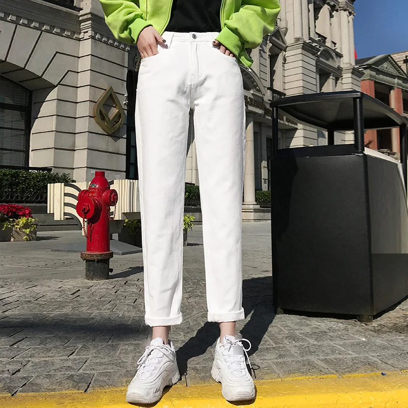 Jeans For Women High Waist Cotton White Harem Mom Jeans Spring 2020 New Plus Size Black Women Jeans Denim Pants Beige Blue