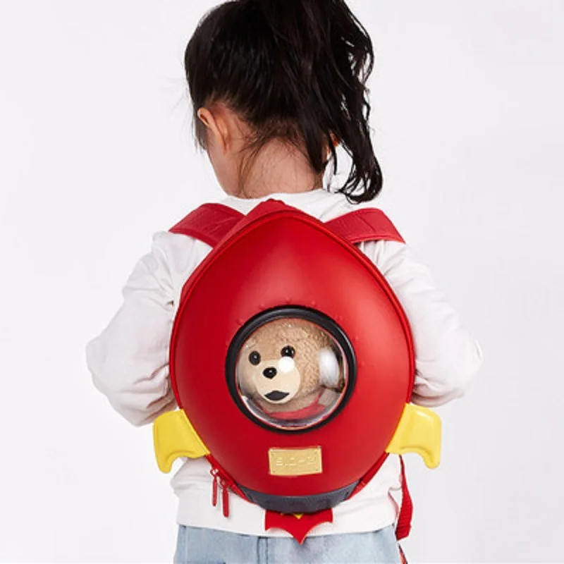 Детский Школьный рюкзак, мини школьные сумки, 3D мультяшная ракета, милая сумка на плечо для маленькой девочки, школьные сумки для малышей, подарок для мальчика - Цвет: Red
