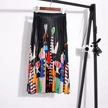 Летняя новая Корейская Оригинальная юбка с рисунками из мультфильмов цветная плиссированная тонкая юбка с граффити ручная роспись Женская Удлиненная юбка-колокол