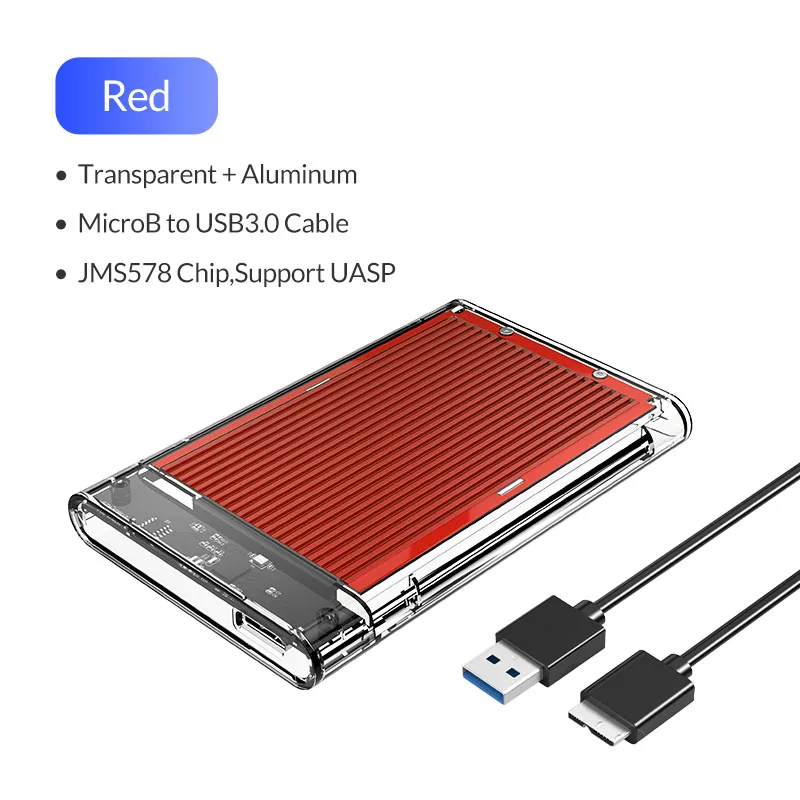 Red ORICO HDD чехол SATA для USB 3,0 прозрачный и Алюминиевый жесткий диск Корпус для HDD SSD диск 5 Гбит/с HD 2,5 дюймов внешний HDD коробка - Цвет: Red