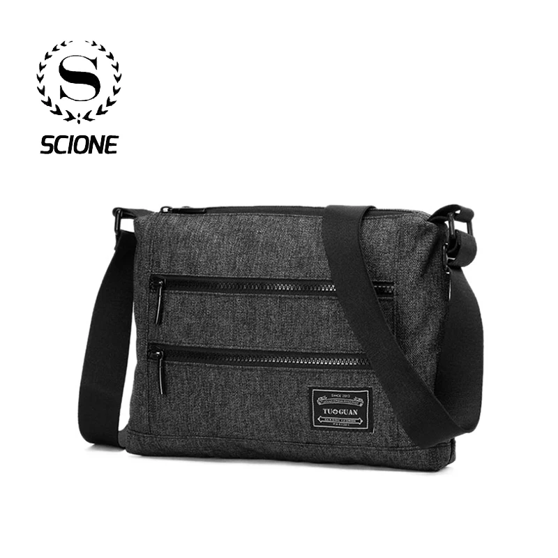 Scione Men Simple Solid Shoulder Bags Fashion Crossbody Casual Business Briefcases Canvas Student School Travel Messenger Pack