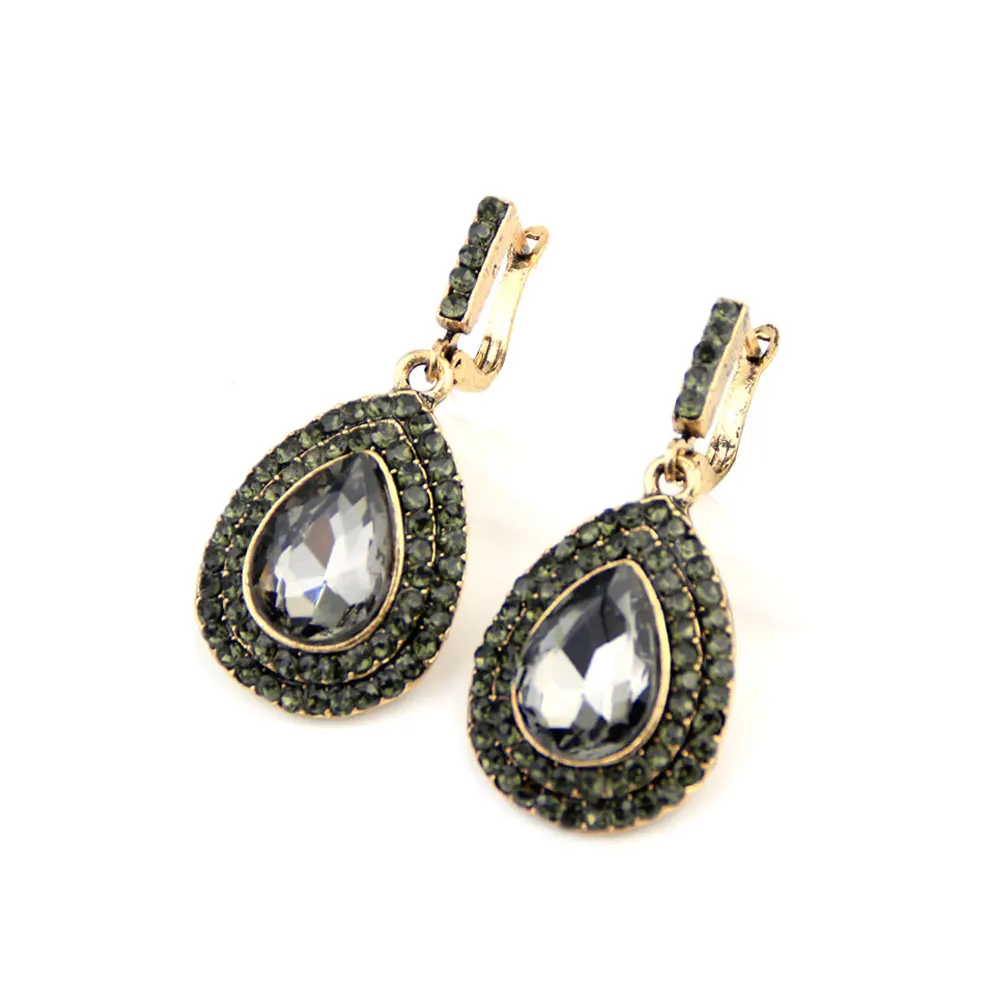 Sunspicems Vintage Bohemia Gray Crystal Dangle Drop Earrings for Women Retro Gold Color Turkish Ethnic Wedding Jewelry Gift 2020 | Украшения