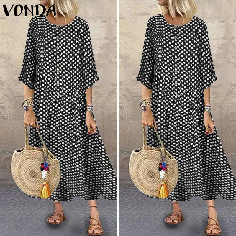 VONDA, летнее платье для беременных, винтажное, с принтом, рукав 3/4, платья для вечеринок, свободное, Пляжное Платье, сарафан для беременных