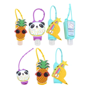 

Hand Sanitizer Soap Empty Refillable Bottle Silicone Holder Cover Cartoon Pineapple Panda Keychain Carrier Perfume Container