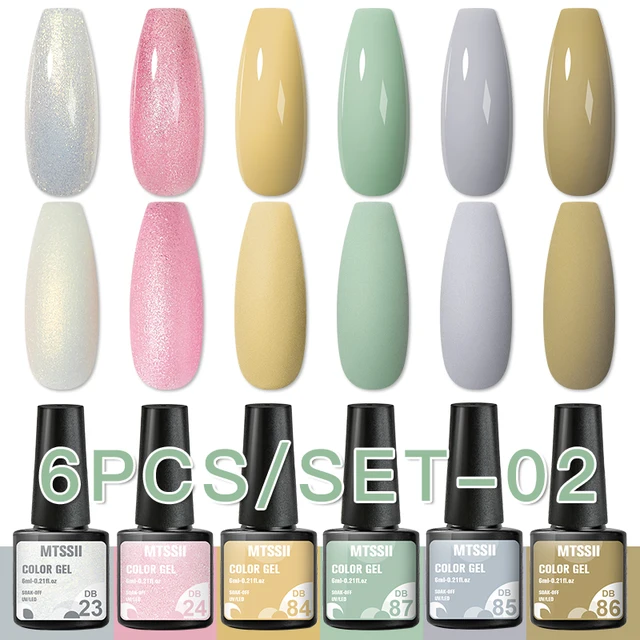 Mtssii 10Pcs/set Color Gel Nail Polish Set 100 Colors Semi Permanent UV Led Gel Varnish Soak Off Nail Lacquers Base Top Coat ZH15181 6PCS