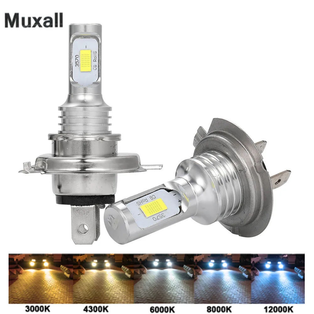 Muxall H4 H1 H7 H11 H3 de la motocicleta del LED de bombilla de faro delantero de coche 12000LM 80W Hi/Lo Kit de conversión de 3000K 6000K Motor de la bici del faro