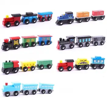 

3Pcs/Set Magnetic Wooden Mini Steam Train Carriage Model Educational Kids Toy Gift Early Learning Locomotives Toys For Children