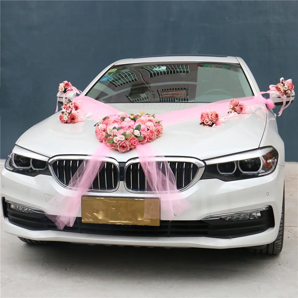 DIY свадебная декоративная ручка для двери автомобиля цветок корсаж ручной цветок аксессуары Шелковый венок на День святого Валентина гирлянда окно зеркало заднего вида